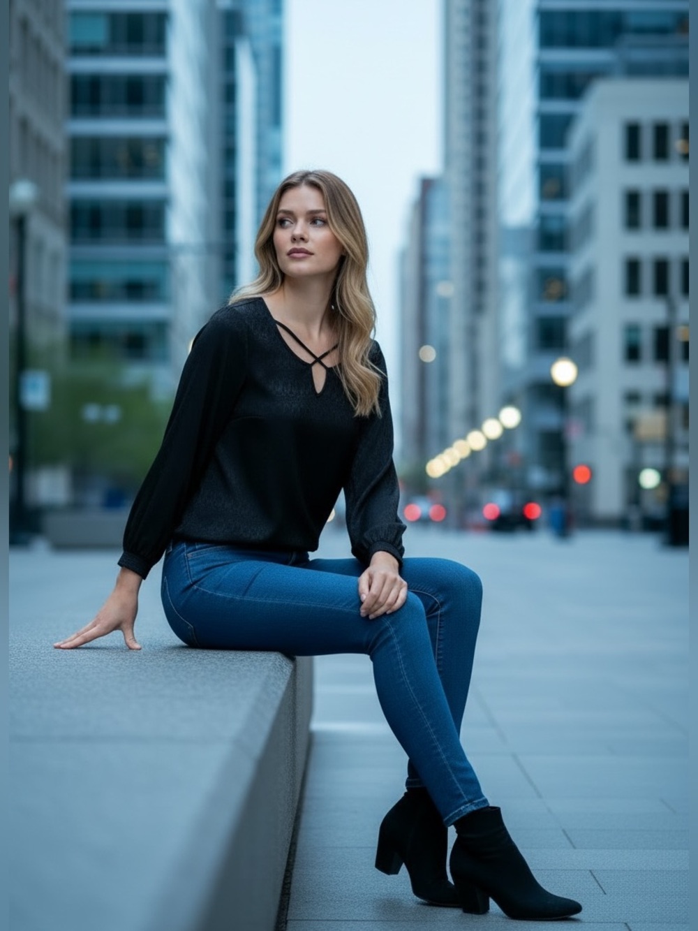 Fortune & Ivy Clesha Textured Blouse in Black